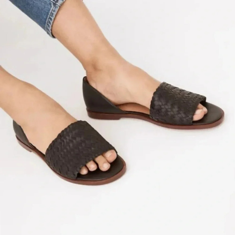 Madewell The Kinsley D'Orsay Flat in Woven Leather Open Round Toe Size 7.5 Black